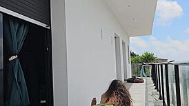 Intimate moment with tommy cabrio on the balcony observed by neighbors