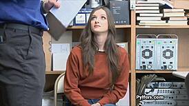 i cought the beautiful tattooed brunette cocking in the office