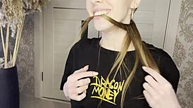 petite redhead enjoys solo vibration and fingering session