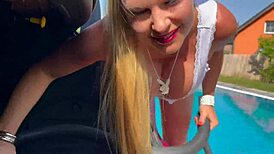 Sexy car wash with lenushka doll featuring hot summer and wet hose play