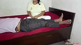 Stepsister gives oil massage on dick after fucking innocent brother