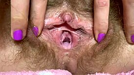 Rubbing my big clit hairy pussy to a wild orgasm