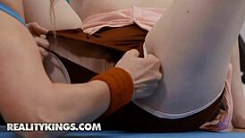 Van is watching his girlfriend Hazel Moore and her stepmom Cory Chase do squats, and it gets him so horny he wants to fuck them both.