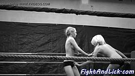 bigtitted eurobabe wrestles lesbian beauty with licking and fingering