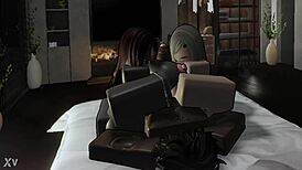 Blonde and redhead bent over for big black cock threesome.