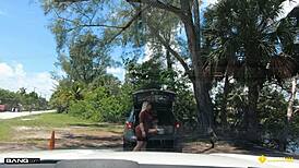 Thick blonde milf rides big cock roadside