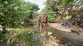 curvy ebony babe ready to be taken hard by the stream