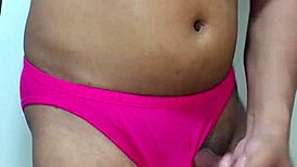 Transsexual In Erotic Panty Sniffs And Masturbates