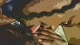 Ebony amateurs team up with dildo and tongue on wet pussy