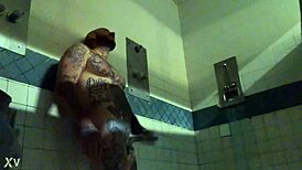 Prison inmate masturbates solo with wet cumshot on big white tattooed cock