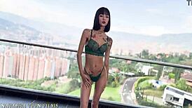 Skinny teen Elina Sands fucks hard BBC 3 on 1