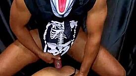 After halloween party, best friend gets rough doggystyle creampie