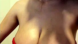 I can't stop staring at my stepmom's huge milky tits in that red dress