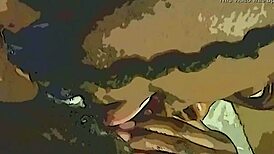 Ebony amateurs team up with dildo and tongue on wet pussy