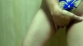 Gorgeous Gold Leotard Babe Endures Long Anal Plug Training