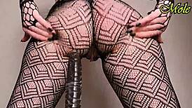 pawg rides big dildo hard in black tights