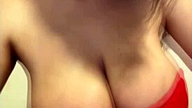 I can't stop staring at my stepmom's huge milky tits in that red dress