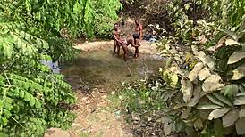 curvy ebony babe ready to be taken hard by the stream