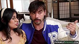 A sexy slut gets fucked by two perverted stepbrothers, filling her wet pussy with creamy cum