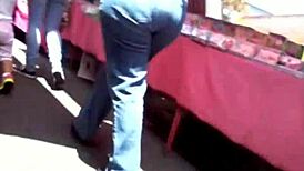 Bold milf struts her big ass in tight jeans on the street