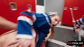 Big Ass Teen Says, 'Want Me To Suck Your Cock In The Locker Room?'