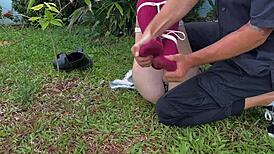 I Love Tickling Bound Blonde Babe Outdoor!