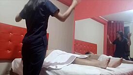 Candyboom masseuse SUCKS cock for HAPPY ENDING with MULTIPLE CUMSHOTS!!