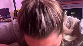 Blonde Amateur Slut Gives Deepthroat Blowjob To Black Lover With Natural Tits And Cum Finish