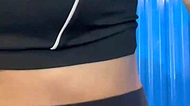 After workout hot girl in crowded bathroom muff diving orgasm 😍