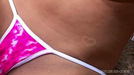 Me and my teen lesbian friend Natasha Nice poolside fuckin with a double dildo