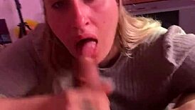 Blonde Amateur Slut Gives Deepthroat Blowjob To Black Lover With Natural Tits And Cum Finish