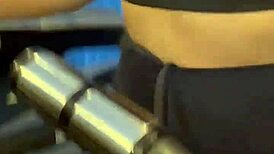 After workout hot girl in crowded bathroom muff diving orgasm 😍