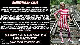 RED-WHITE STRIPPED LADY ANAL BOTTLE DESTRUCTION