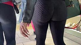 Yoga pants season with candid hidden big ass and leggings focus.