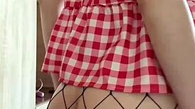 Innocent Girl Plays with Big Dildo Through Pantyhose Until She Cums