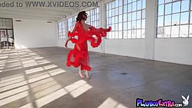 skinny redhead teen madeline amour dances flexibly in lingerie, teasing her body