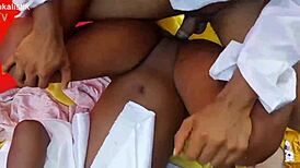 hey, this horny village couple gets wild with that fat monster cock in rough ebony action 😈