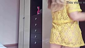 Latina blonde cleans room with big ass exposed in fetish tease