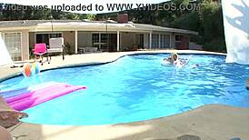 Ally Ann deepthroats huge cock poolside