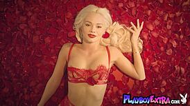 petite blonde teen elsa jean posing among red petals