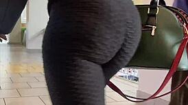 Yoga pants season with candid hidden big ass and leggings focus.