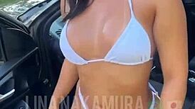 lina nakamura sucks and rides john coffee's big black cock in parking lot until cum dry