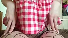 Innocent Girl Plays with Big Dildo Through Pantyhose Until She Cums