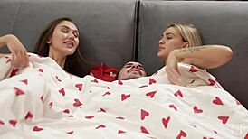 UNEXPECTED GUY IN BED LEADS TO JUICY THREESOME WITH FACE SITTING AND FACIALS