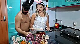 mature fitness brunette bent over for blowjob and doggy with big cock