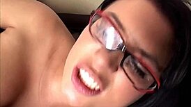 eva angelina keeps her glasses on while deepthroating and riding in this hard one on one scene with moaning and kissing