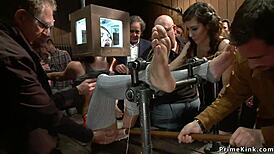 Redhead And Blonde Subs Punished Publicly