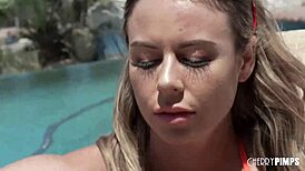 Blonde Summer Vixen Catches Secret Voyeur And Confronts Him At The Pool
