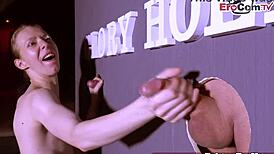 Teen slut gets fucked by two men.