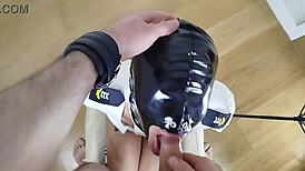 BDSM Latex Mask Wife Gets DEEPTHROAT FACEFUCKING Punishment with Slapping, Spitting, and Piss!